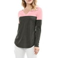 thumbnail image 2 of Camiseta casual de color bloque de manga larga con escote en V dividido para mujeres INSPIRE CHIC S Gris oscuro, 2 of 7