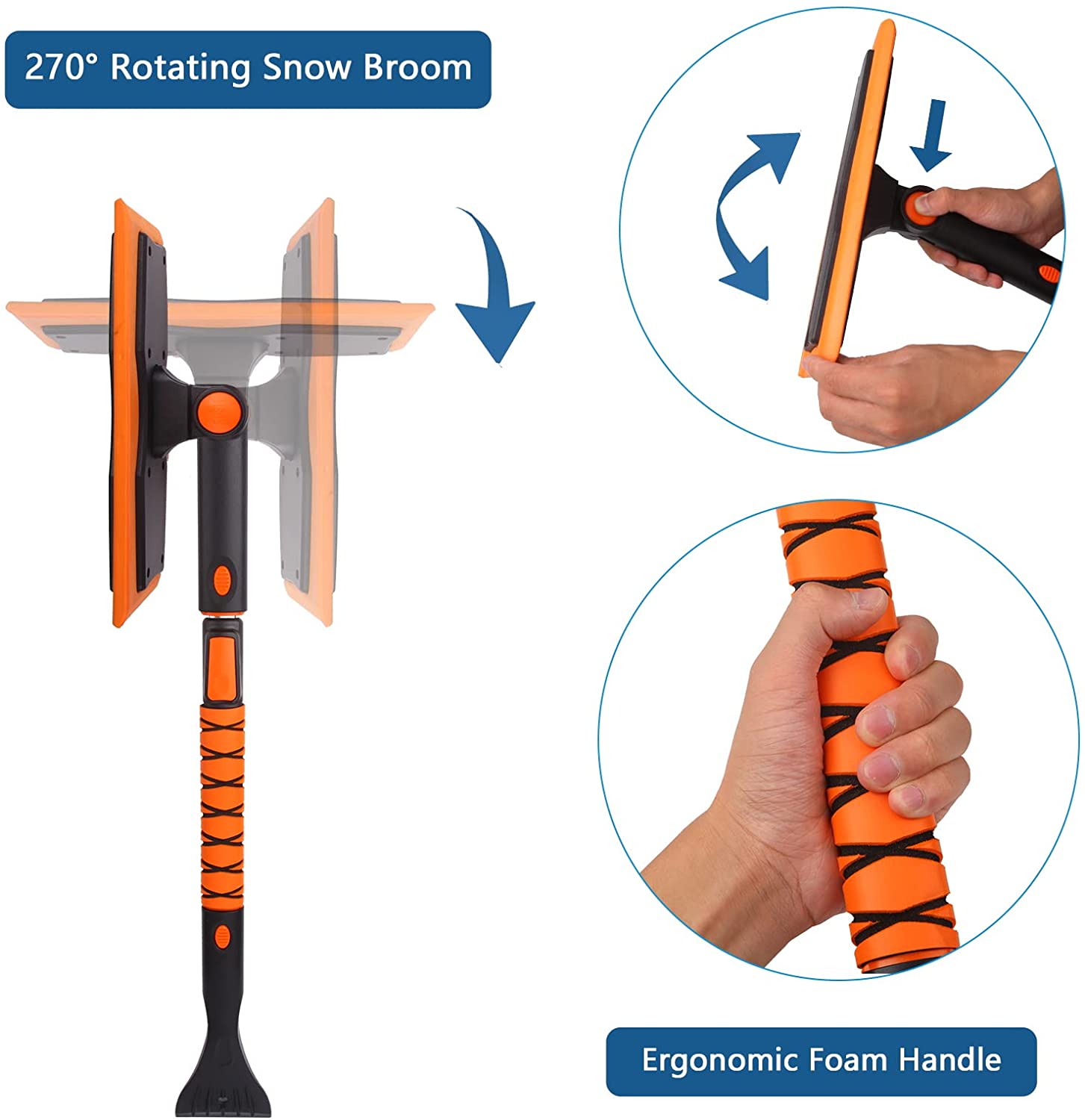Walser Gratte-Glace Voiture Extensible 3en1 Avec Balai à Neige - Perche Télescopique 88-115 Cm