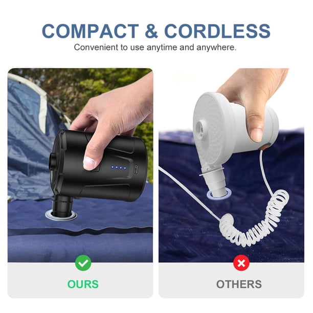 Bomba de aire eléctrica 5000mAh Batería incorporada Quick-Fill con 3 boquillas Negro