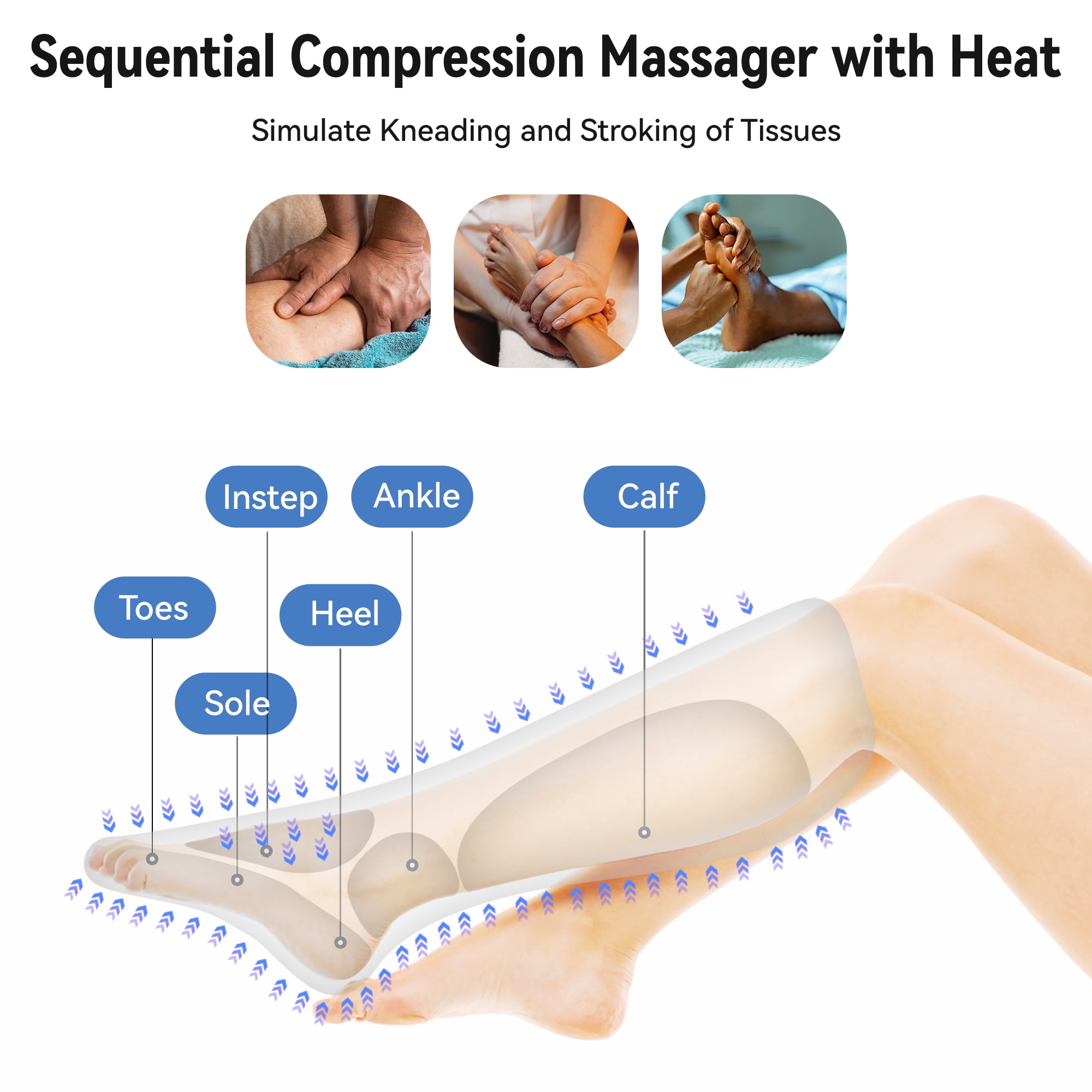 FIT KING Leg Massager with Heat, Leg and Foot Massager for Circulation, with Handheld Controller 3 Modes 3 Intensities 2 Heating Levels, 2 Extensions FSA/HSA Eligible
