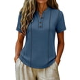 thumbnail image 2 of TGSLY Women's Henley Shirts Half Lightweight Button Down Solid Color Golf Tee Tops Dressy Short Sleeve Blouses with Contrast Stitch Trim M, 2 of 7