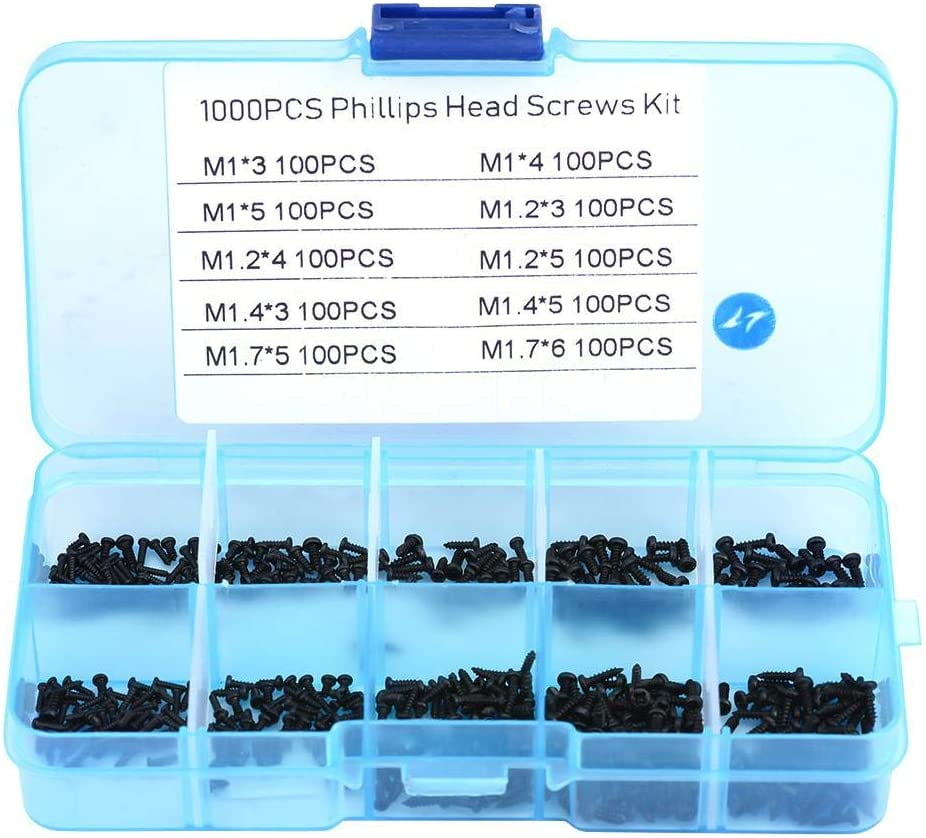 1000Pcs M1 M1.7 Phillips Small Self Tapping Screws 304 Stainless Micro Box 