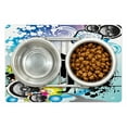 thumbnail image 1 of Urban Graffiti Pet Mat for Food and Water, Silhouette of Break Dance Performer Loudspeakers Concentric Stars Dots, Non-Slip Rubber Mat for Dogs and Cats, 18" X 12", by Ambesonne, 1 of 2