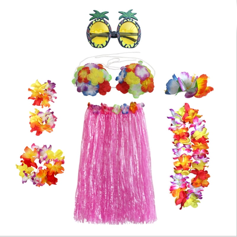Hawaiian Hula Skirt Party Dress Up Costume Tropical Luau Leis Grass Adult JJ 