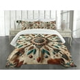 thumbnail image 3 of Ambesonne Rustic Quilted Bedspread Set 3 Pcs, Feathers and Arrows Folk Art, Queen Size, Redwood Teal Champagne, 3 of 5