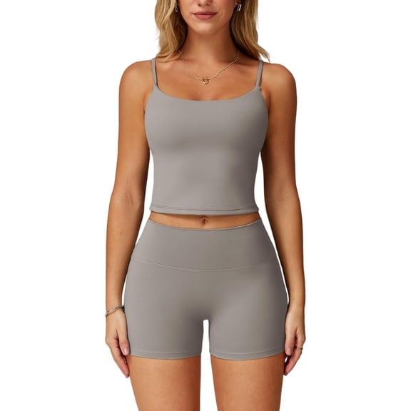 AEXTO Two Piece Workout Sets For Women Spaghetti Straps Tank Top and High Waist Booty Lifting Shorts Gym Yoga Active Outfits