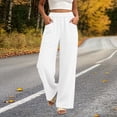 thumbnail image 2 of Women's Summer Casual Solid Color Denim Two Pocket Elastic Waist Straight Leg Pants, 2 of 7