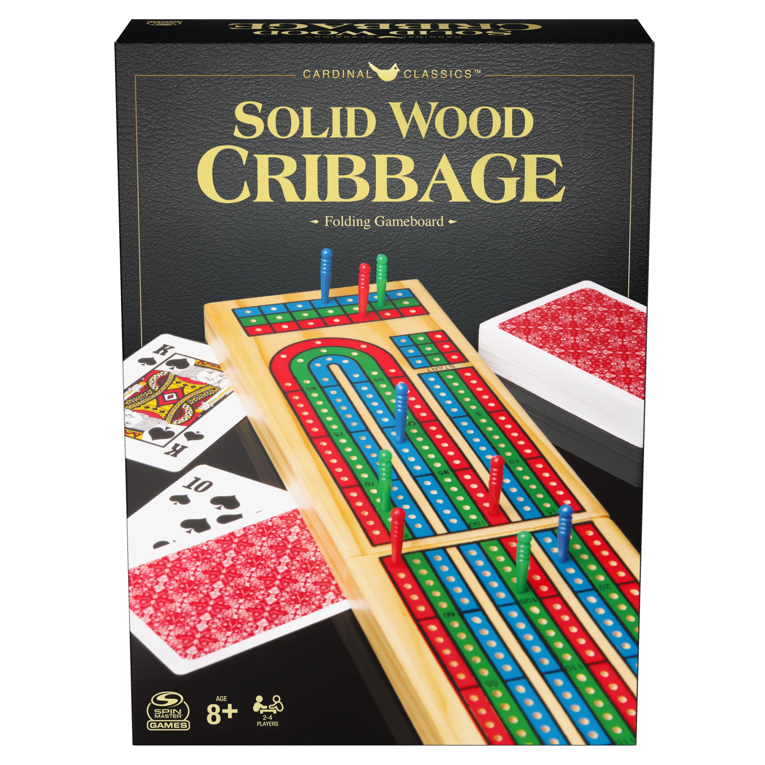 Solid Wood Cribbage Folding Board Game with Playing Cards, for Families and Kids Ages 8 and up