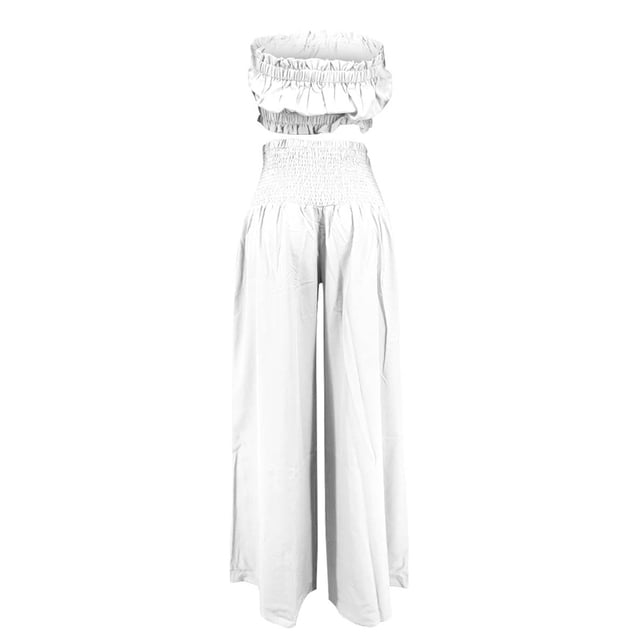 BYHONG Pantalon Sans Manches à Col en V pour Femmes, Décontracté, Blanc L