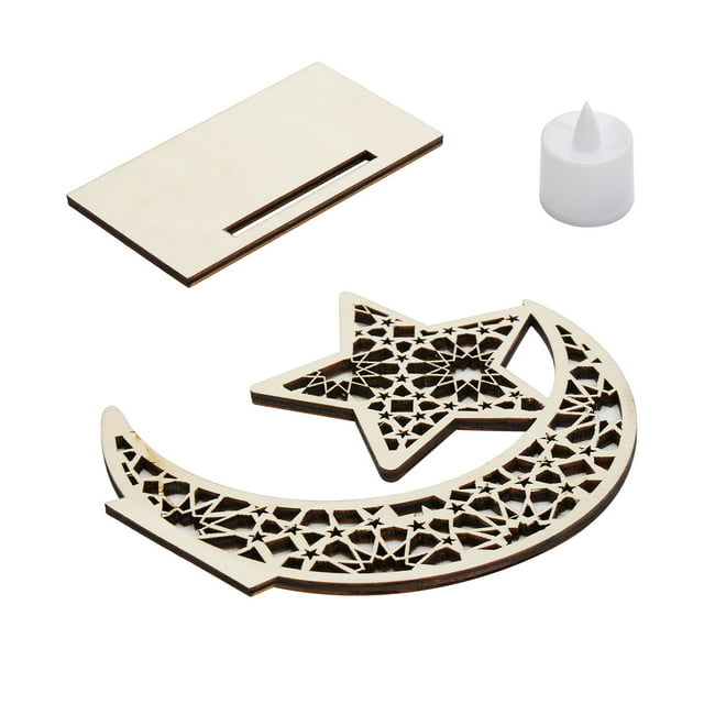 xiaxaixu Eid Crafts Night Light, Battery Operated 3D Wooden Moon Shaped LED Light Home Table Decor
