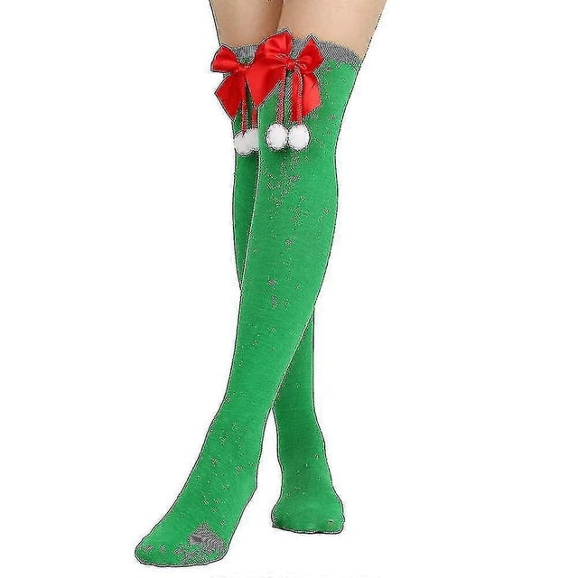 Christmas Women Girls Striped/plain Over Knee Socks Xmas Elf Fancy Dress Cosplay Bow Socks