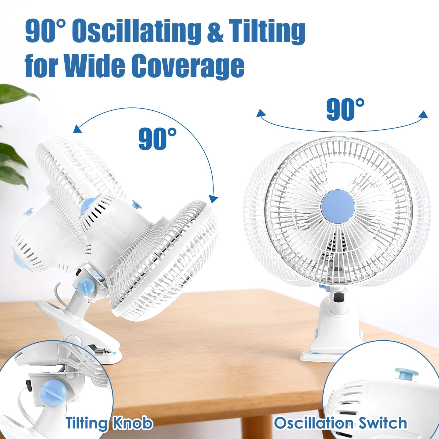 Portable Clip Fan with 2 Speeds, 90° Oscillating Quiet Cooling Fan, Desk Clip Hang 3 Ways for Office Bedroom Speeds Low Noise Small Fan, Wall Hanging Clip on Fan for Daily Use