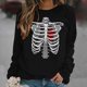 thumbnail image 2 of Mujeres Casual Manga completa Cuello redondo Tops Camisas sueltas Blusa Estampado de esqueleto Gráfico Sudadera Pompotops FGAJ18884, 2 of 5