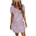 thumbnail image 1 of Mini Vestido de Verano Color Sólido Cuello en V Manga Corta Vestido de Becerro Medio, Vestido Corto de Verano, 1 of 5