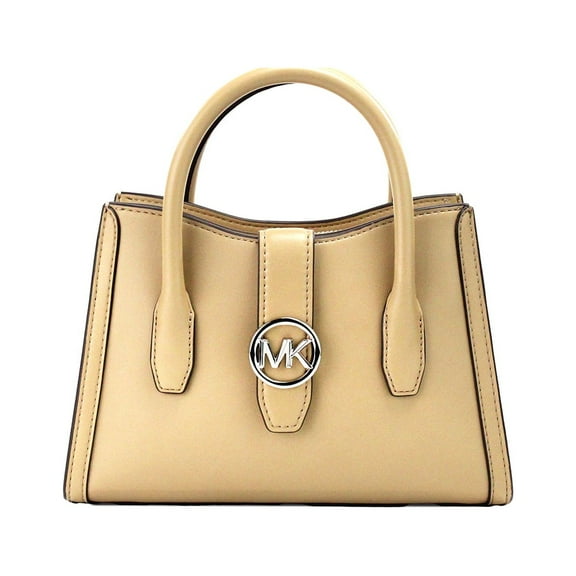 Michael Kors Gabby Small Camel Faux Leather Top Zip Satchel Crossbody Bag