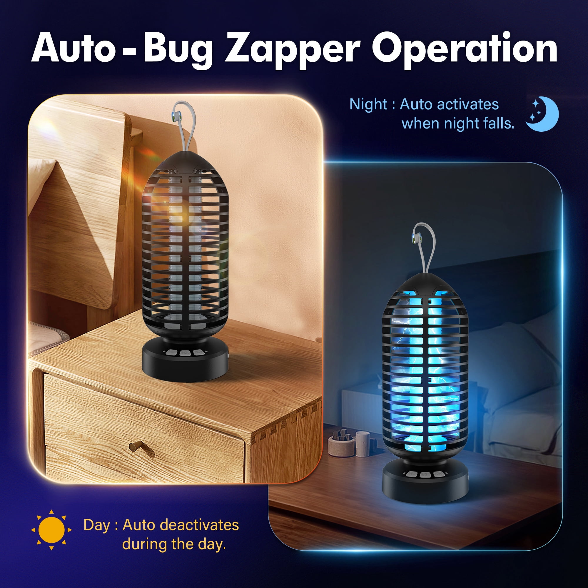 AENKYO Electric Bug Zapper Outdoor, Fly Mosquito Killer Lamp with Color Changing LED Light for Patio, Camping, Black, 2 Pcs