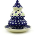 thumbnail image 3 of Polish Pottery 6¼-inch Christmas Tree Candle Holder (Bright Peacock Daisy Theme) Hand Painted in Boleslawiec, Poland + Certificate of Authenticity, 3 of 6