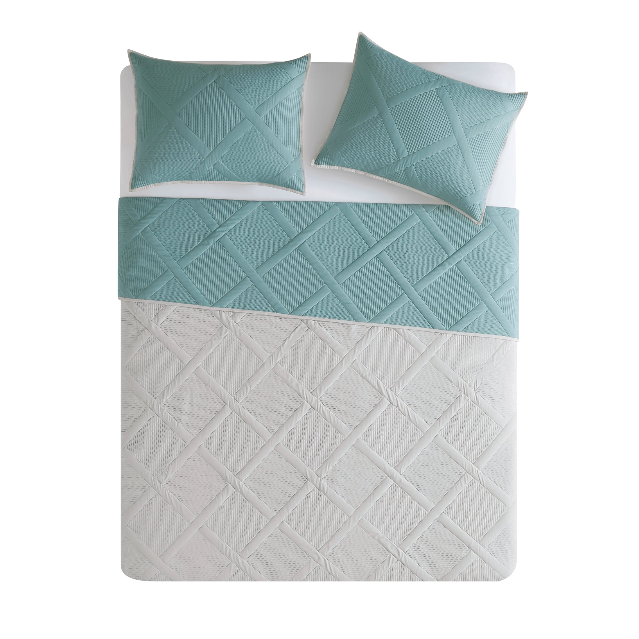 Mainstays Reversible Diamond Quilt, Teal Blue/Grey, Full/Queen, Microfiber