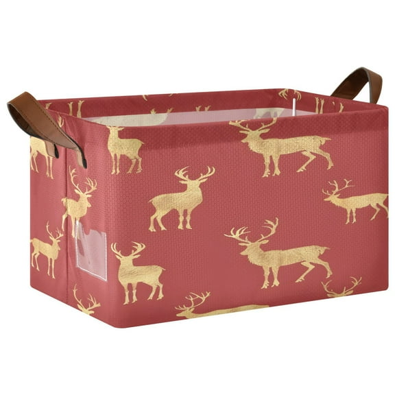 Ryvnso Christmas Reindeers Storage Bins Large Basket Foldable Cube Toys Organizer with Handles 1 PC