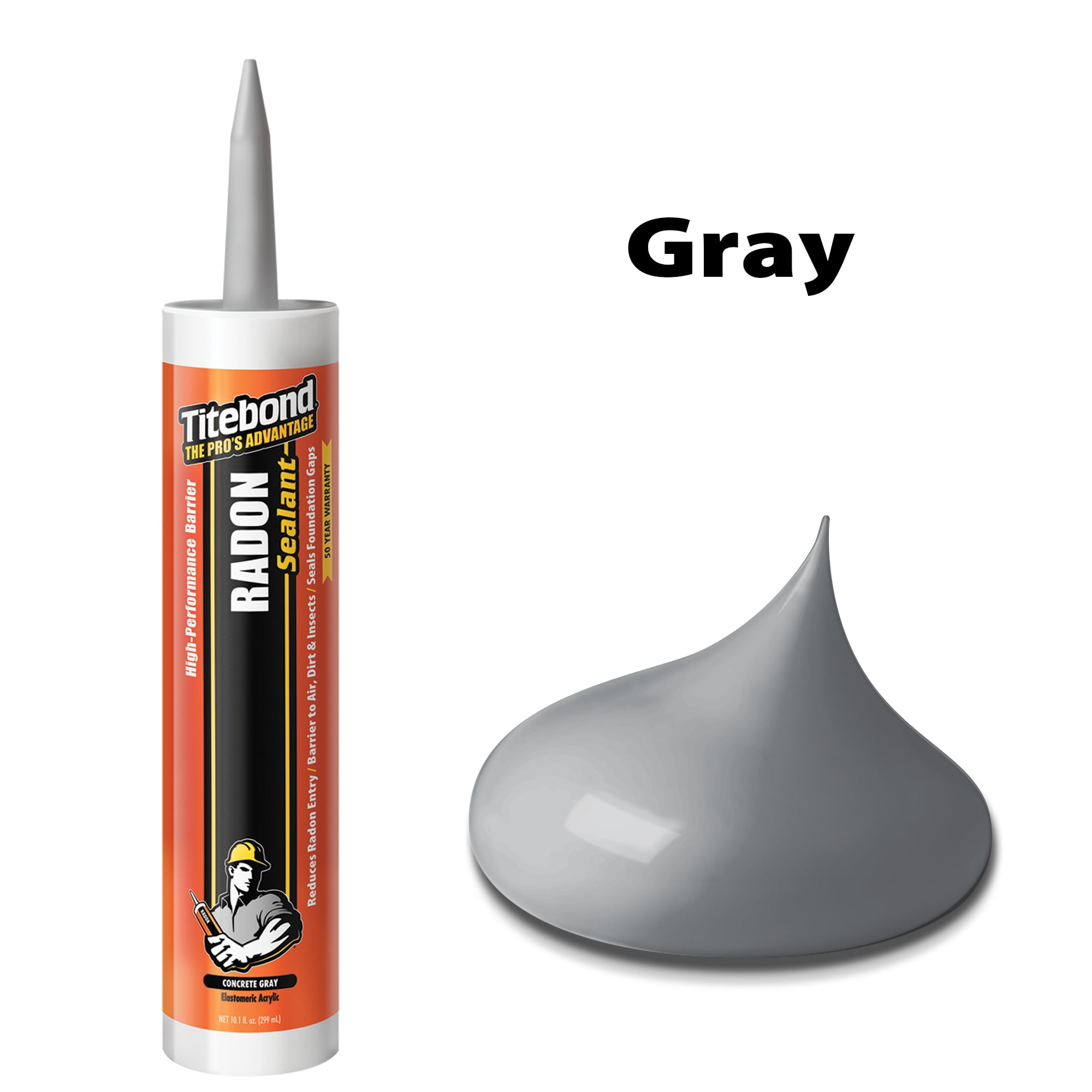 (2 pack) Titebond Radon Sealant, Concrete Gray 10.1 Oz – Elastomeric Acrylic Foundation Caulk, Flexible Crack Filler for Concrete Gaps, UV Resistant, Paintable, Interior Exterior Use – 3251