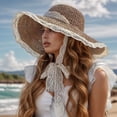 thumbnail image 2 of YAYUBA Women's Summer Sun Hat Wide Brim Straw Beach Hat With Lace Trim Adjustable Tie for Outdoor Travel Gardening Vacation,Coffee, 2 of 4