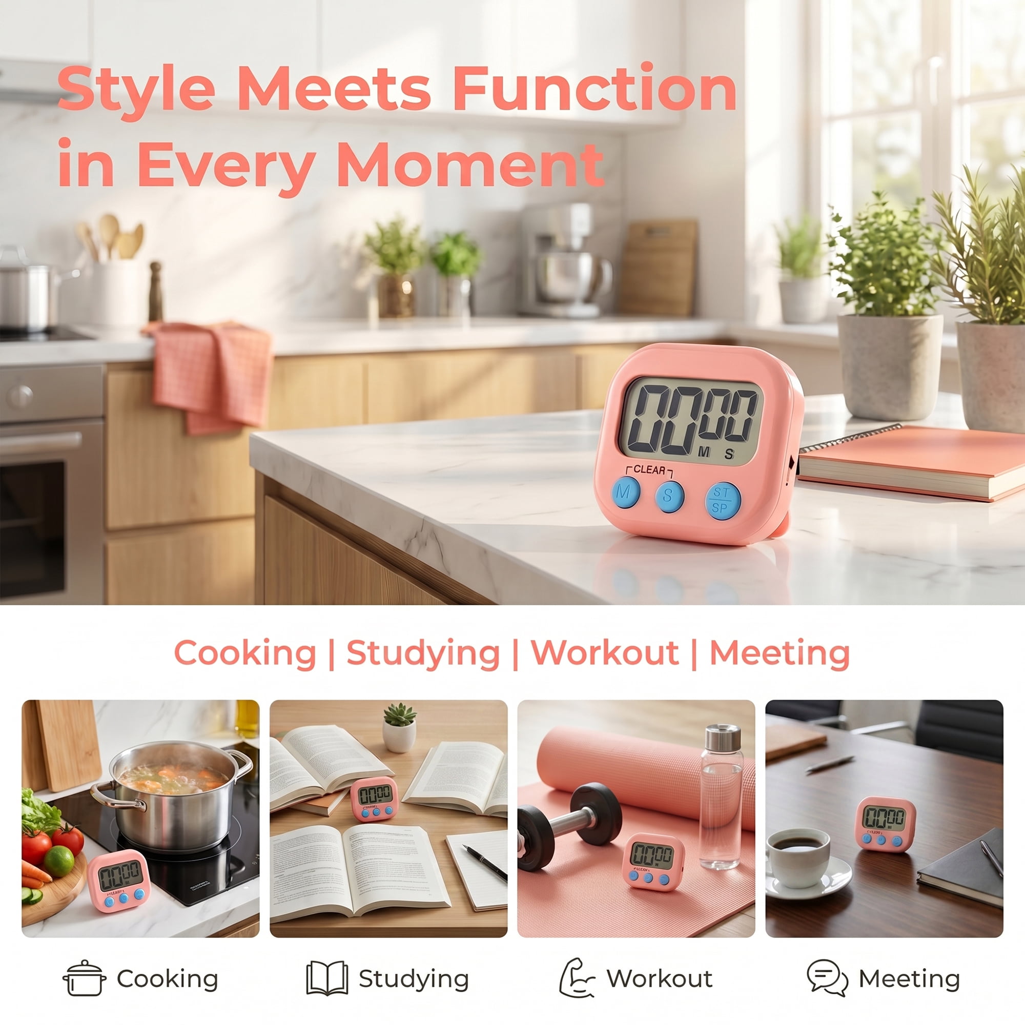 Unique Bargains Loud Alarm Magnetic Backing Kitchen Timer for Cooking Pink