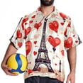 thumbnail image 4 of Eiffel Tower Valentine's Day Men's Casual Spread Collar Hawaiian Short Sleeve Button Down Summer Beach Tops, 4 of 6