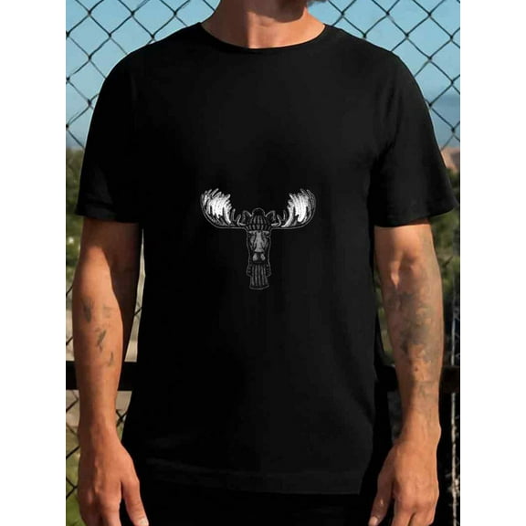 Moose Head Tee Christmas t-shirt funny t shirts mens 180G 100% Cotton black All-season fitness top, stylish athletic look, durable activewear elegant humor Christmas humor elegant beach glitter Chri