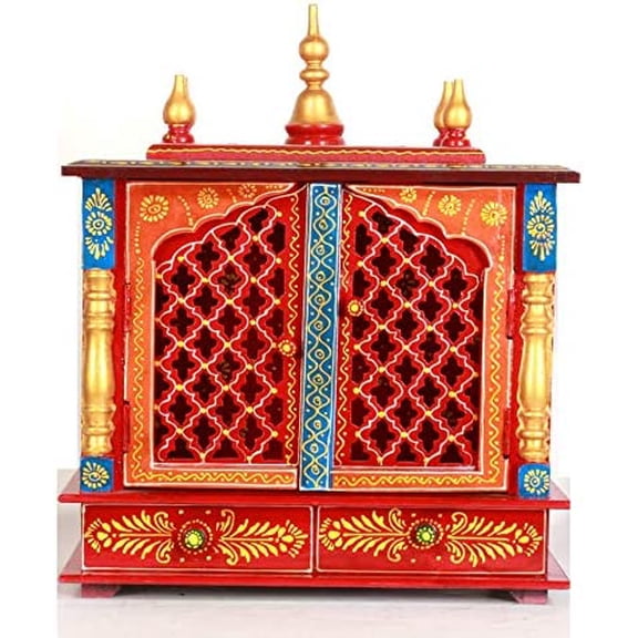 Home and Bazaar Rajasthani Ethnic Handcrafted Wooden Temple/Mandir/Pooja Ghar/Mandapam