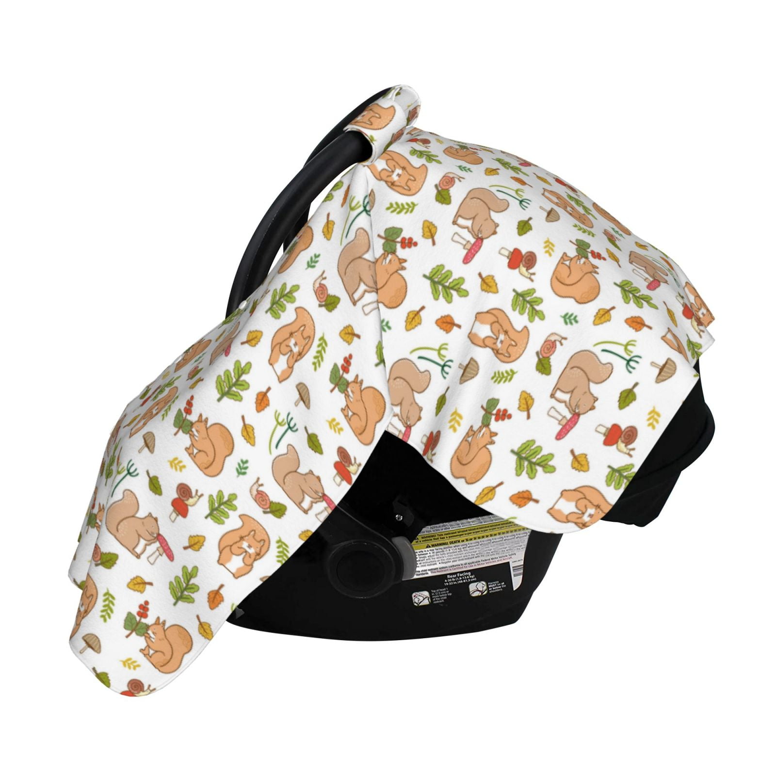 Naloa Squirrel And Mushroom Baby Car Seat Cover, Breathable Baby Carrier Cover, Multiuse Baby Carrier Cover & Nursing Breastfeeding Cover