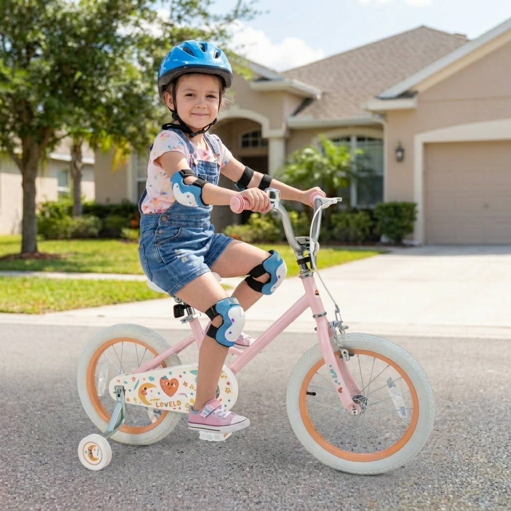 Redsmile Kids Bike 12 Inch for Boys Girls Ages 3-8, Adjustable Toddler Bicycle with Training Wheels and Stars & Moon Design, Height-Adjustable Seat, 110 lb Capacity, Pink