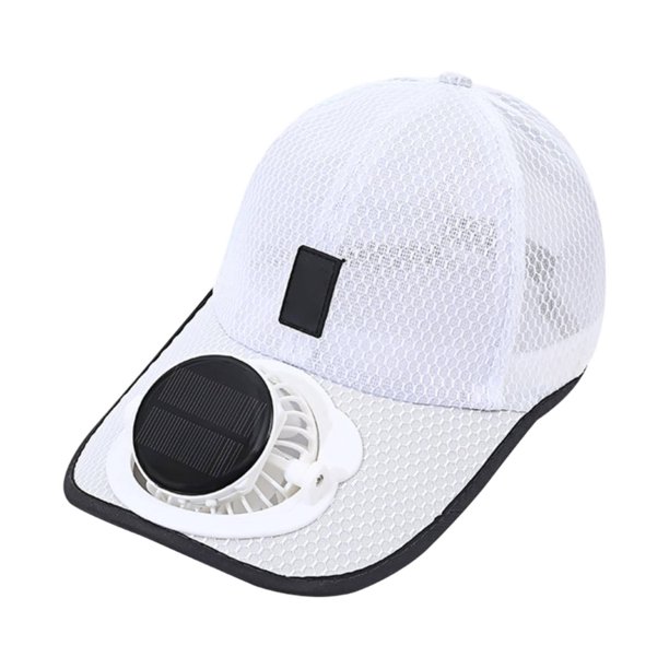 Gorra Solar Fan de 300 mAh, gorra de béisbol unisex de malla para senderismo, pesca y camping al aire libre. Blanco