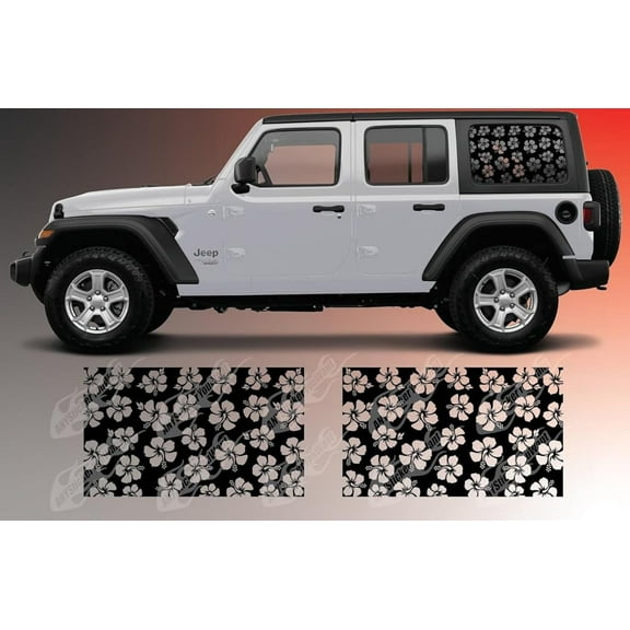 Hawaiian Hibiscus Rear Side Window Vinyl Decal Sticker Set Custom Made to Fit Any Vehicle- Set of Two