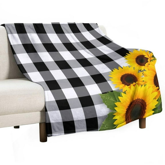 Black White Check Sunflowers Throw Blanket for Women, Men- Super Soft Plush Blanket Throw Fleece Blanket Animal Blanket