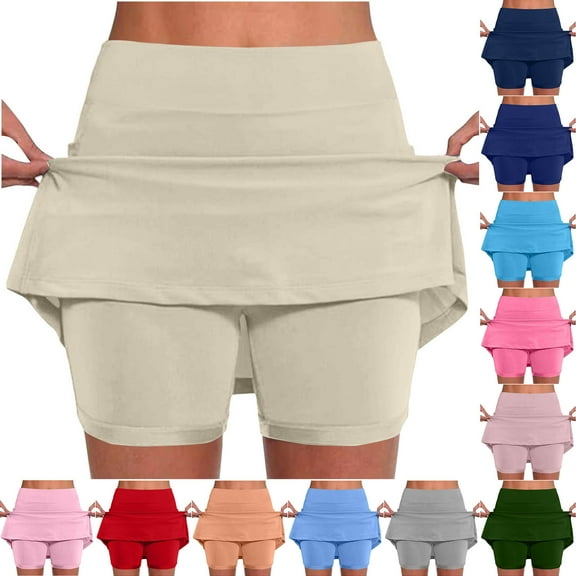 Simua Women's Skorts with Pockets 2 in 1 Skorts Elastic High Waist Drawstring Athletic Tennis Skirt Mini Short Skirts