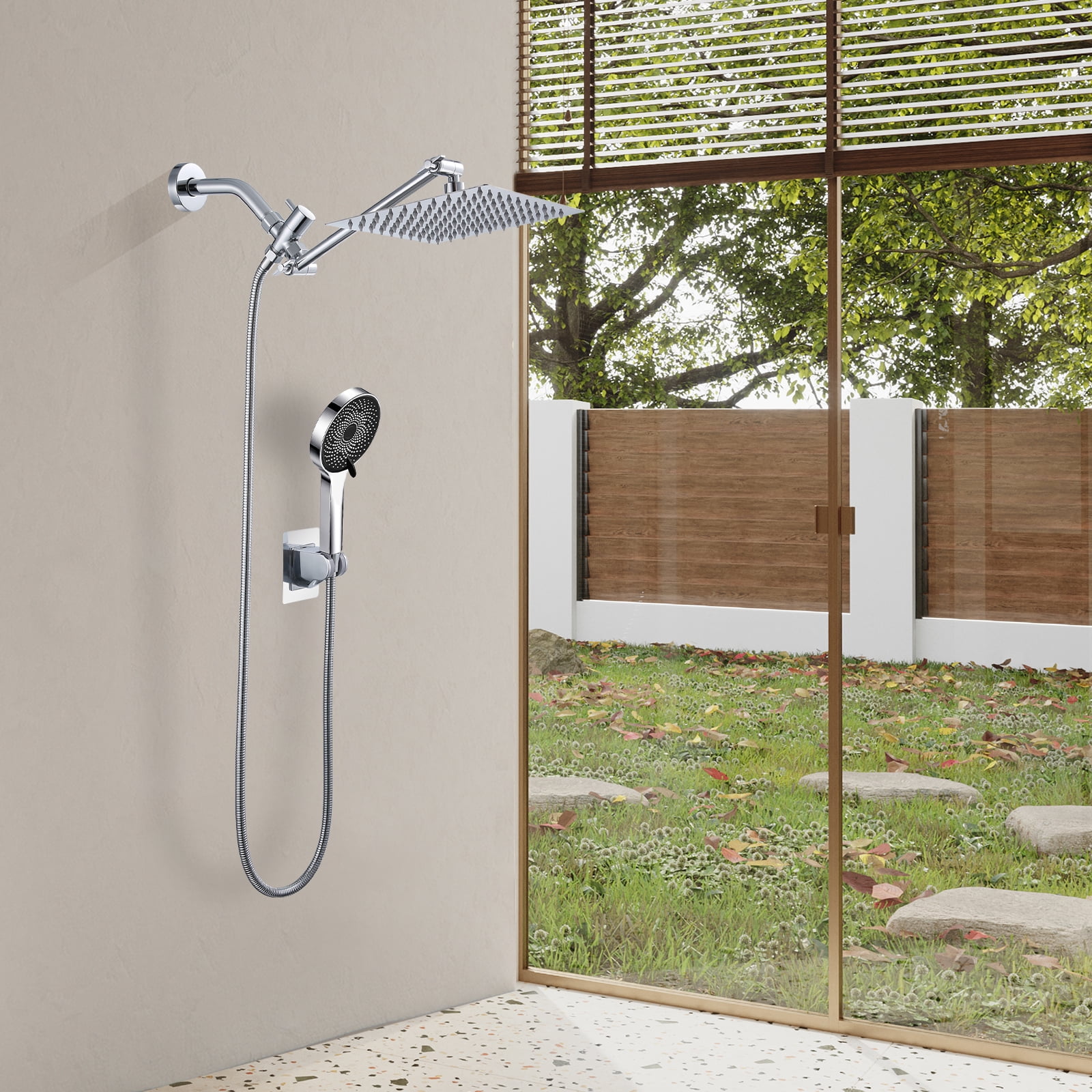 Scilulu 8"Rain Shower Head with Handheld Spray Combo with 11'' Angle Adjustable Extension Arm/Flow Regulator/Shower System,High Pressure Rainfall Shower Head Clean Bathroom,Chrome
