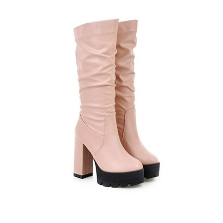 

Rockomi Ladies Casual Dress Shoes Chunky Mid-Calf Boot Work Fashion Platform Pink 7
