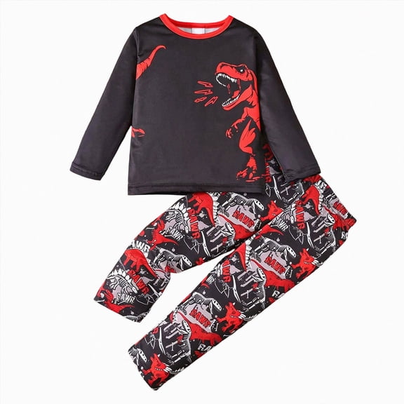 UAYOTSE Toddler Boys Dinosaur 2 Piece Outfit Long Sleeve Shirt All Over Print Pants Fall Winter Playwear Size 7-8 Years