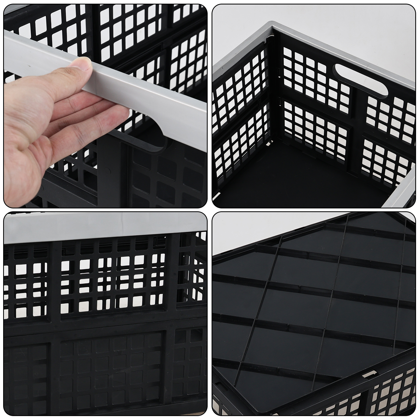 Jnktka 3 Pack 42 L Large Collapsible Storage Crates, Stackable Plastic Crate Basket Black