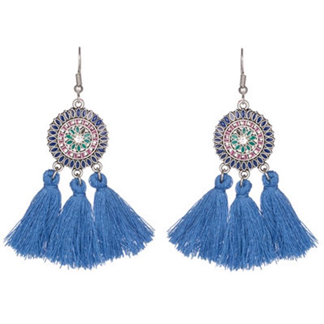 Jumpingount Pendientes de estilo bohemio para mujeres y niñas, pendientes largos con flecos y borlas, joyería femenina Ropa, zapatos y accesorios Miscelánea azul