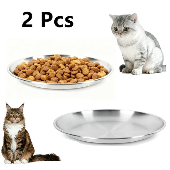 ZYHH 2-Pack Stainless Steel Cat Bowls, Whisker-Friendly Shallow Dish with Non-Slip Base, Easy Clean Indoor Feeding Dishes 6.7 inch