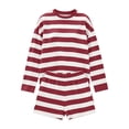thumbnail image 6 of sdhkgrrt Women's 2 Piece Matching Lounge Set Soft Long Sleeve Round Neck Pullover Tops Drawstring Waist Shorts Striped Loose Casual Outfits Fall Tracksuit Clothing , Red XL, 6 of 6