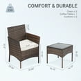 thumbnail image 5 of ZUNMOS PE Wicker Patio Furniture Set, 3 Piece Outdoor Rattan Chair Sofa Couch Conversation Sets, Soft Cushion and Glass Table, Perfect for Backyard Garden Porch Poolside, Brown & Beige, 5 of 9