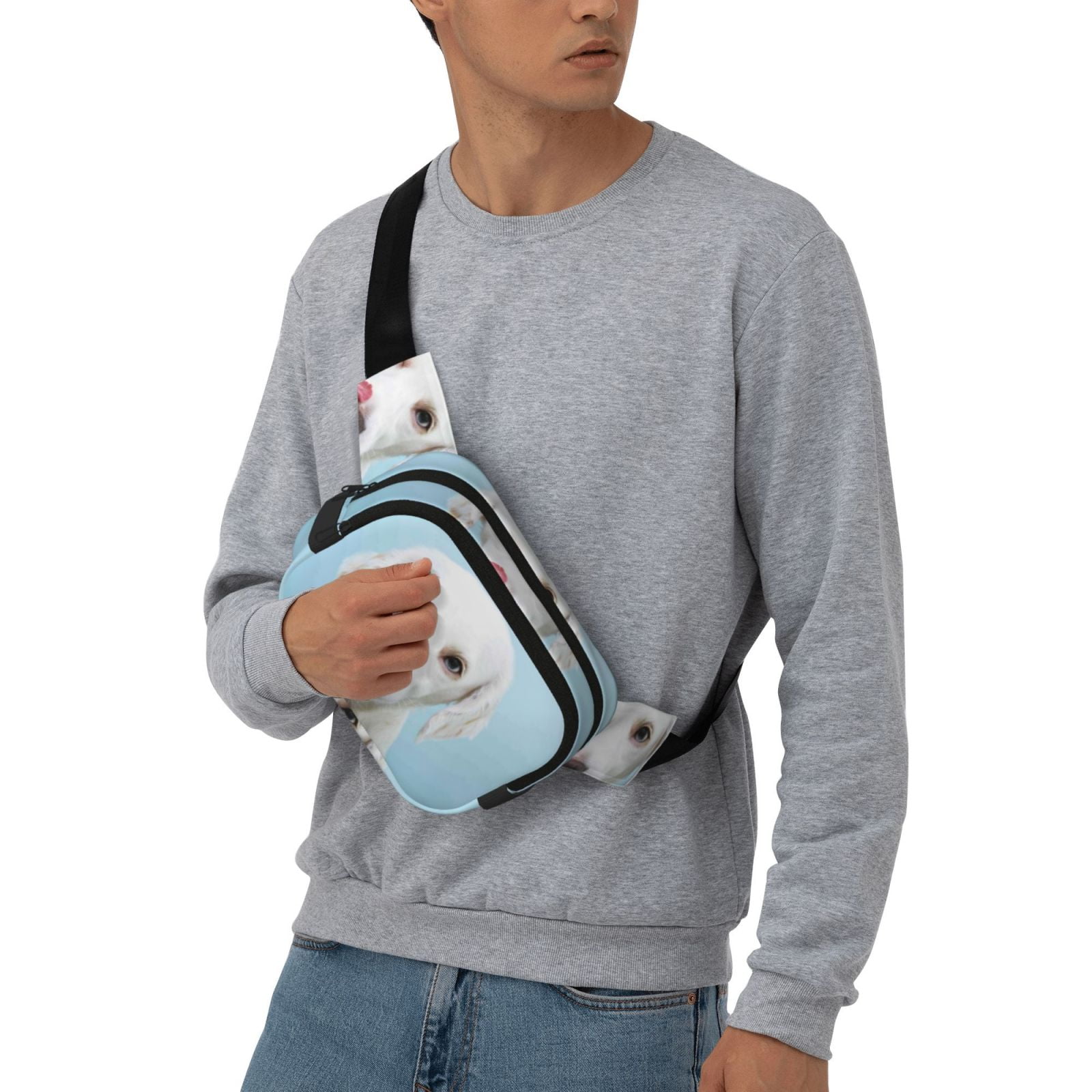Picia Puppy Licks Nose Print Square Double-Layer Waist Bag Mini Adjustable Waist Belt Bag Exercise Running Travel Hiking