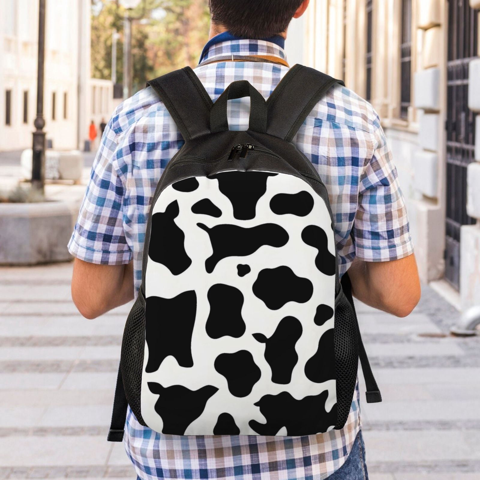 Single Side Full Backpack 16.1×11.8×4.5in Large Capacity Breathable Shoulder Belt Leisure Simple And Strong Bearing Capacity Simple Cow Print Pattern, Vector Art Style_4
