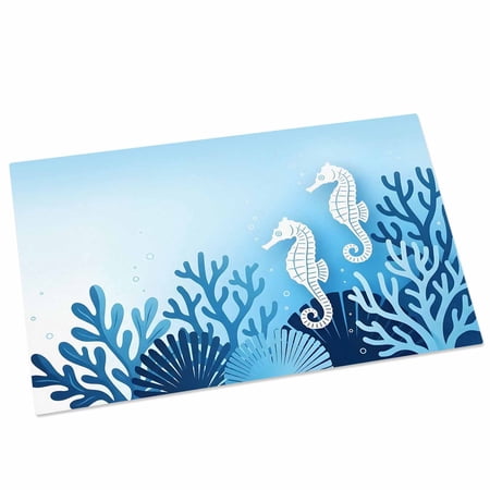 Ocean Seahouse Door Mat 16x24 Inch Summer Watercolor Blue Coral Marine Life Entryway Rug with Non-Slip Rubber Front Door Mat Indoor Floor Mats for Living Room Bathroom Bedroom Home Office