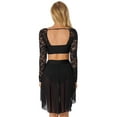 thumbnail image 3 of JanJean Women Ballet Dance Floral Lace Crop Top with High Low Skirt Lyrical Dance Dress Performance Black M, 3 of 6