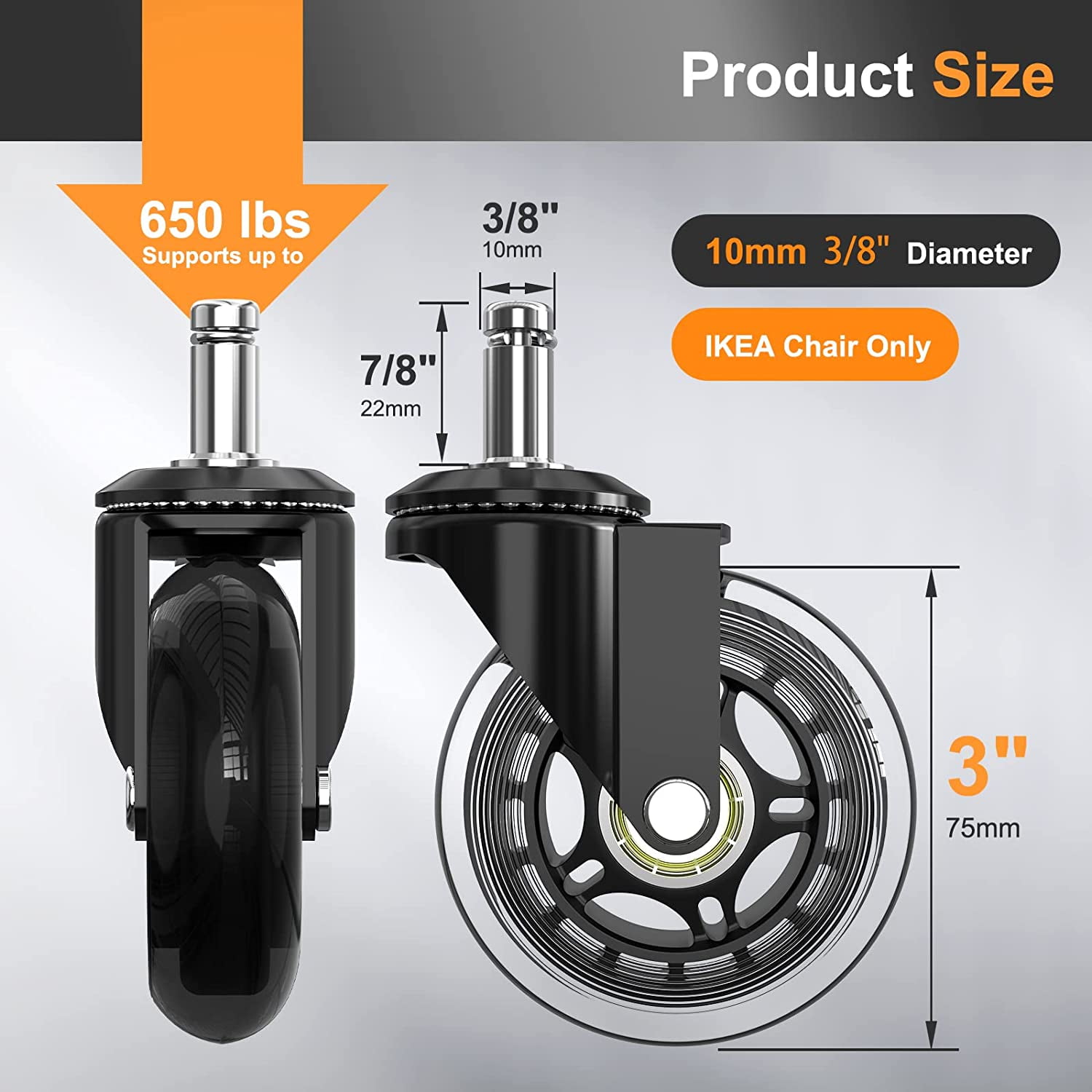 Soontrans Office Chair Wheels 10mm Stem Compatible with IKEA