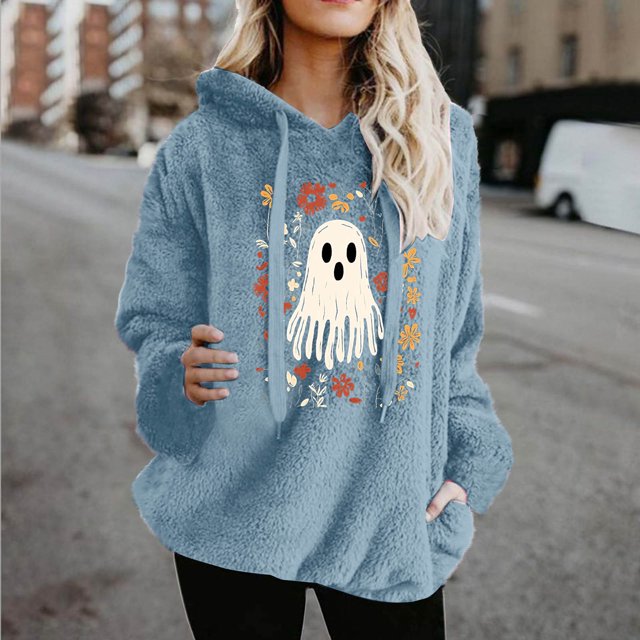 HongQid Fuzzy Hoodies for Women Pullover Graphic Hoodie Cozy Winter Pockets Hooded Sweatshirt Athletic Fleece Hoodies