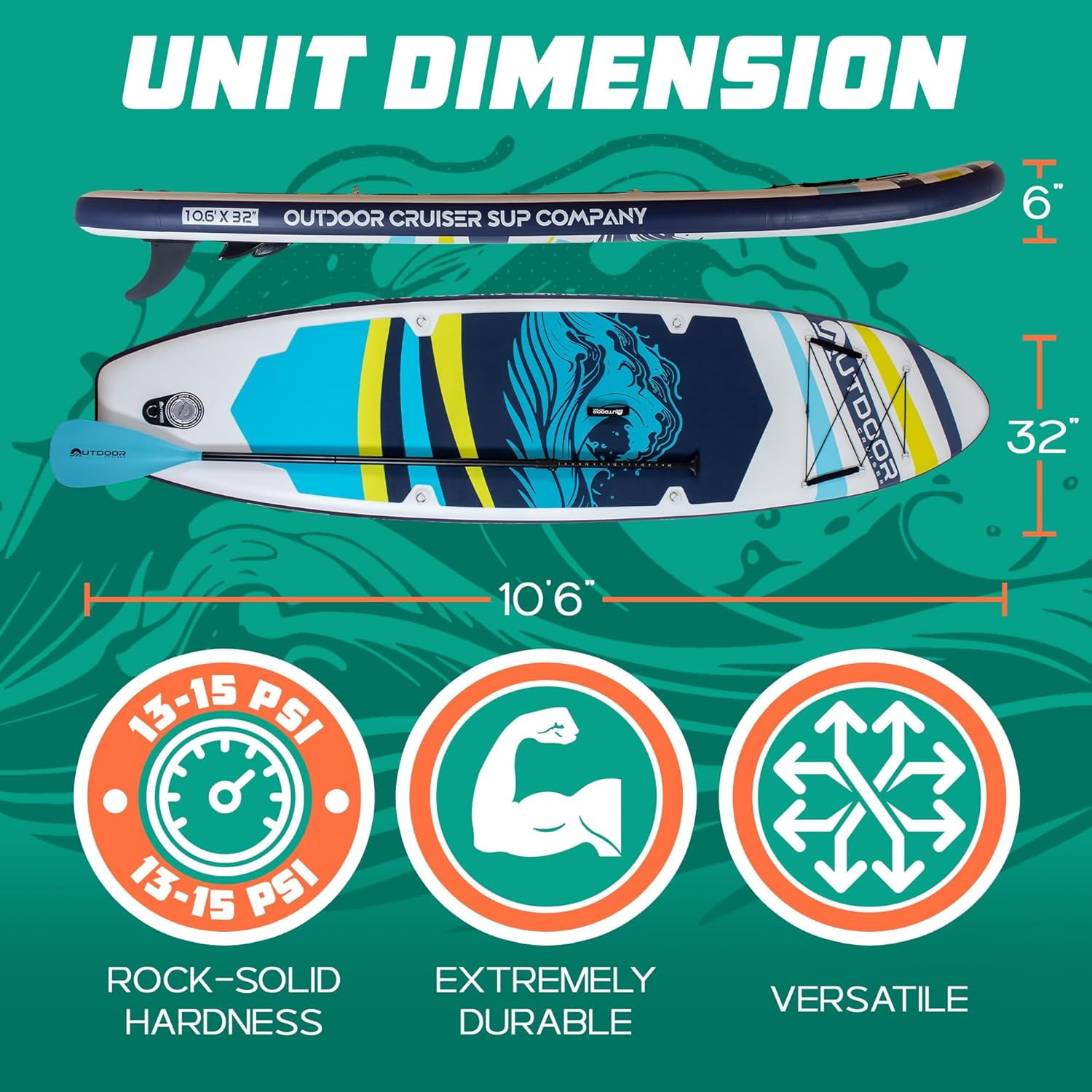 Outdoor Crusier Inflatable Stand Up Paddle Board, Ultra Portable & Lightweight, Wide Stable Non-Slip Design, Complete SUP Accessories, High-Quality Drop-Stitch Material